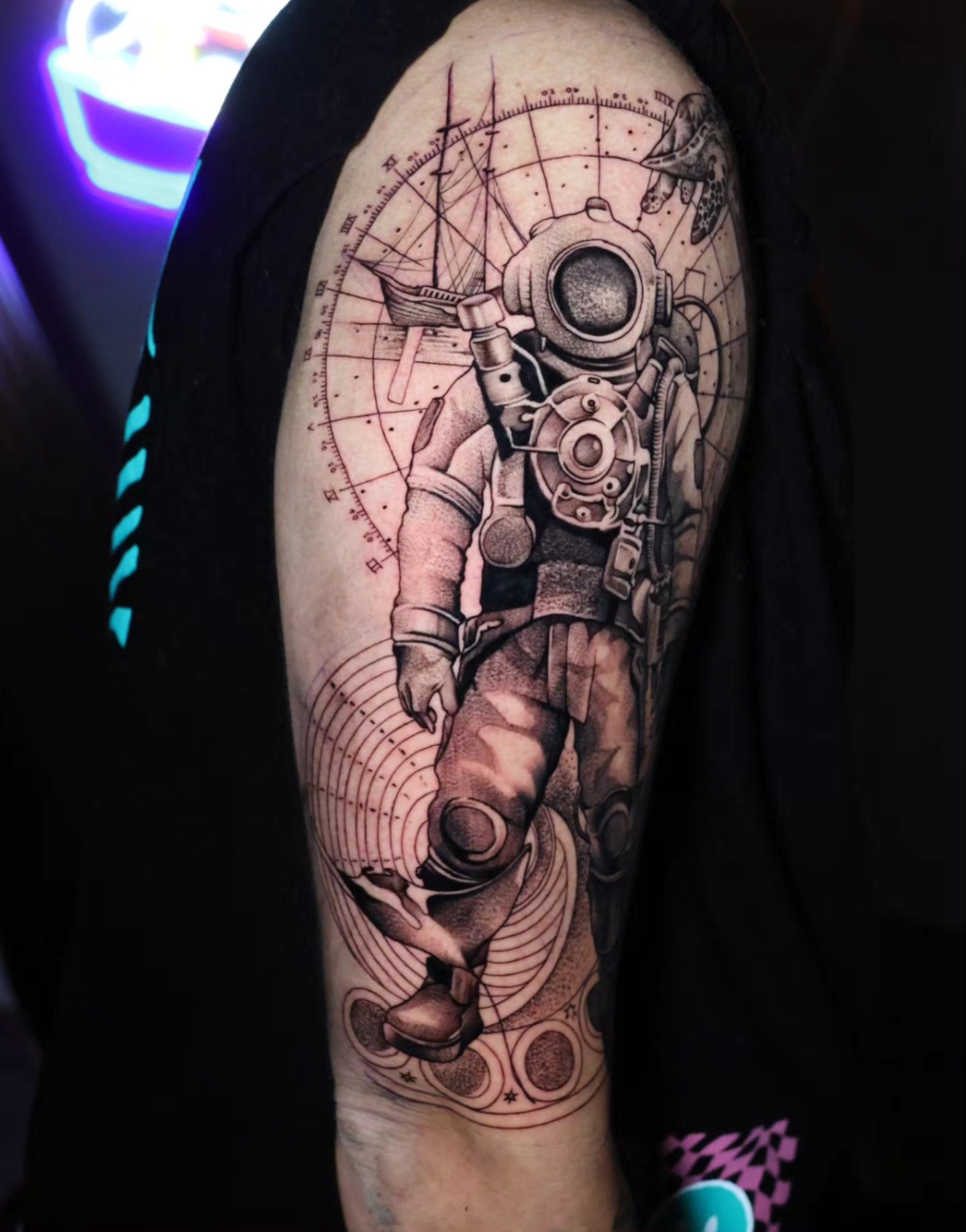 Astronaut realism tattoo on the forearm by Jesus Bravo