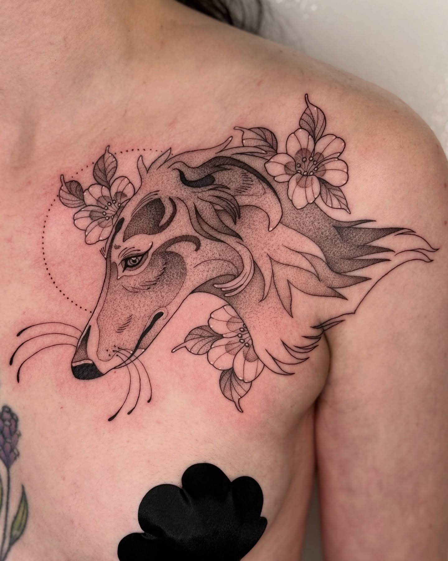 Tattoo by @deerbatstats — dotwork, realism