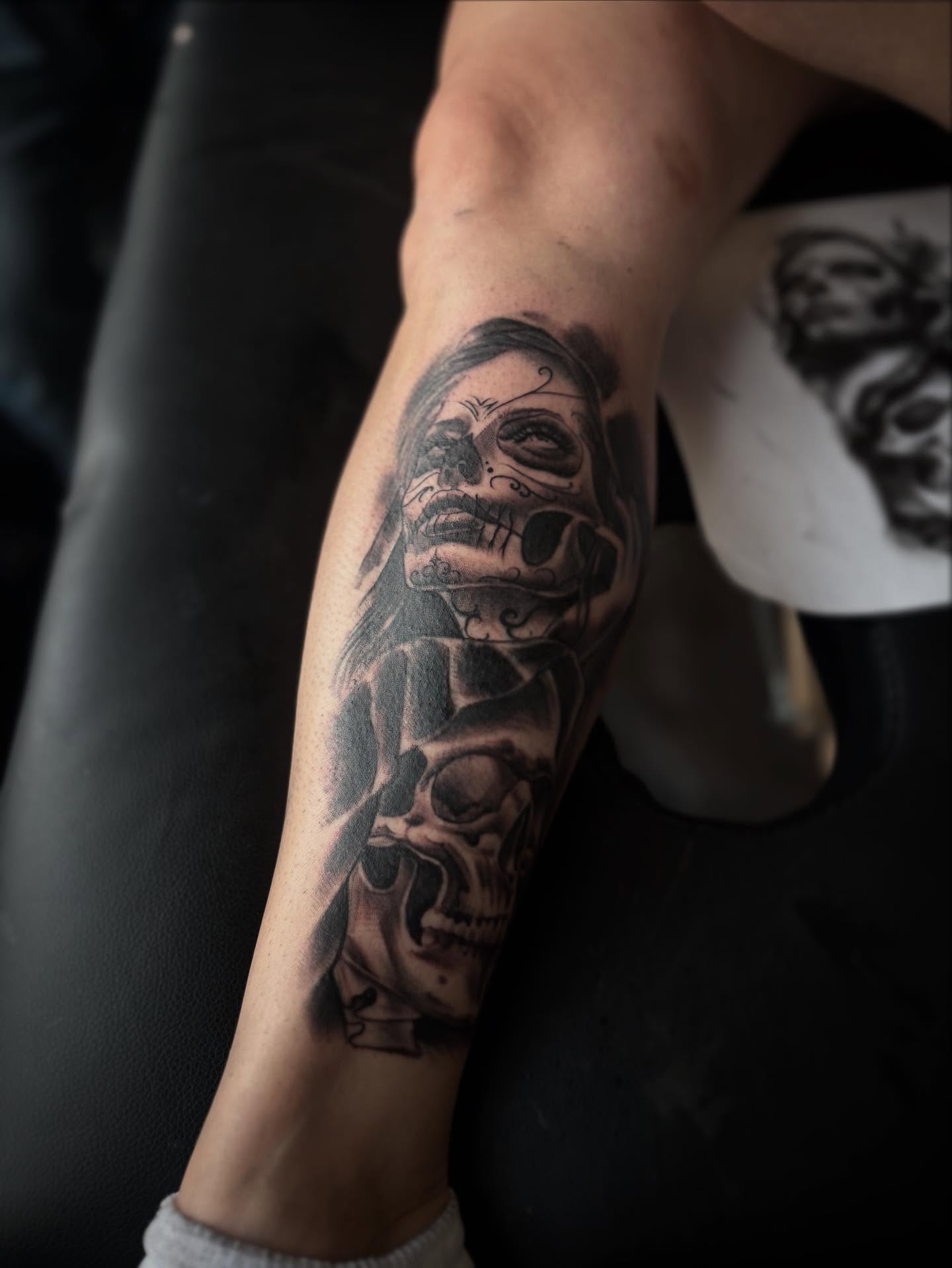 Tattoo by @sincerelyyourzstudios — black_and_grey, realism