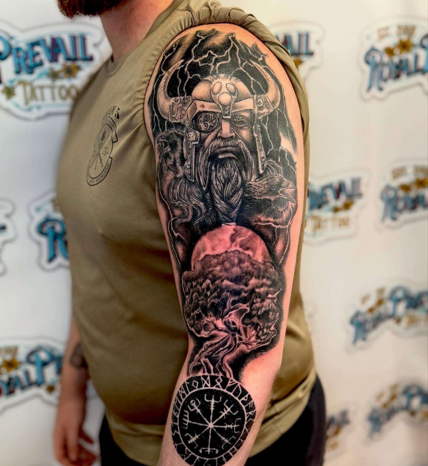 Viking warrior realism tattoo on the forearm by Paul Calhoun Tattoos, Englewood, Ohio