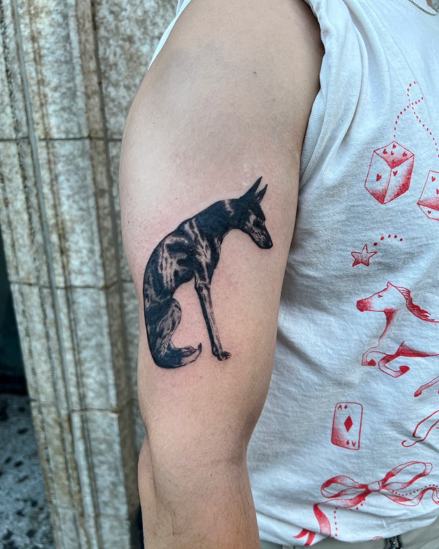 Dog black and grey tattoo on the forearm by ππ²π§π§ ππ’π₯πππ« (π©π¦