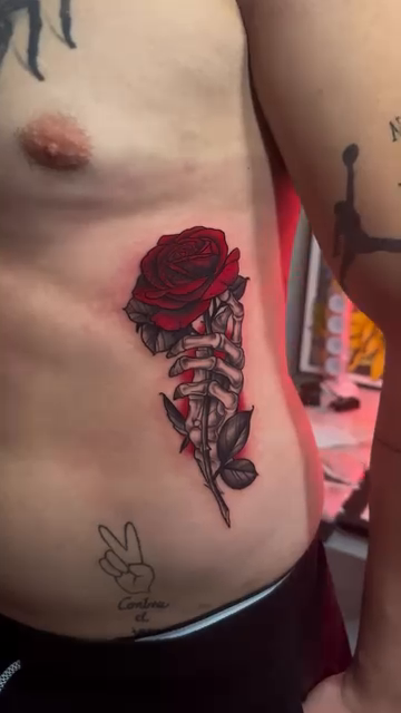 Rose and skeleton realism tattoo by Dennis Alejandro