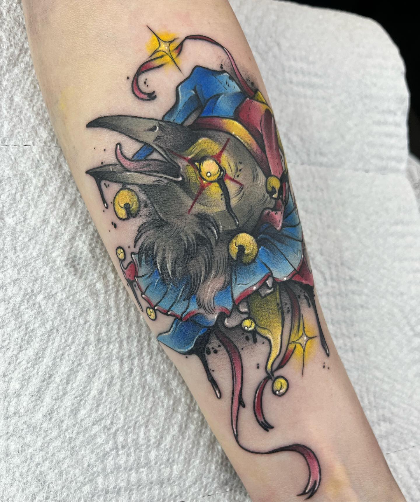 Crow American traditional tattoo on the forearm by Tatijana., Kettering, Ohio