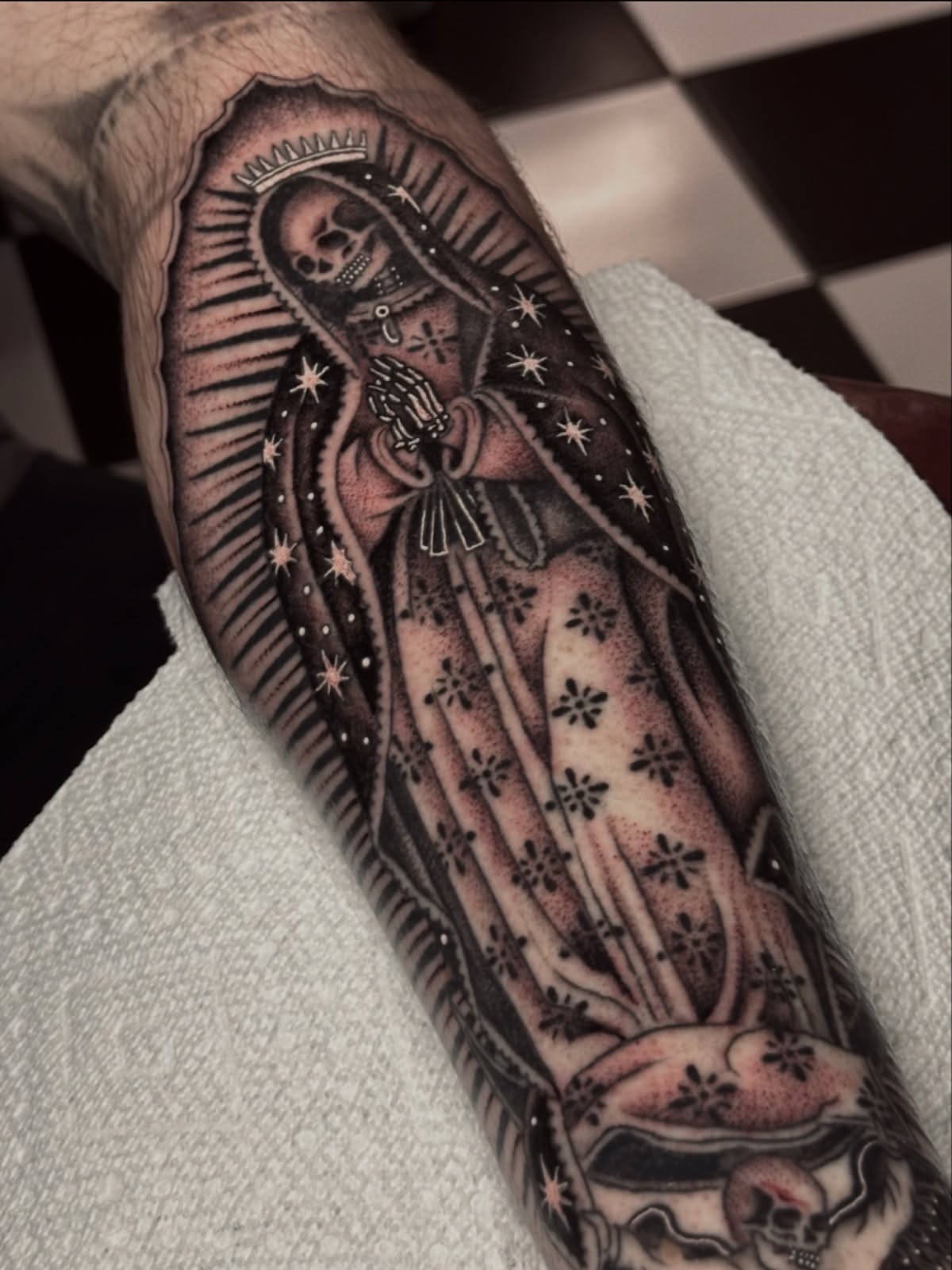 Our Lady of Guadalupe realism tattoo on the forearm by Matthew, Georgetown, Texas