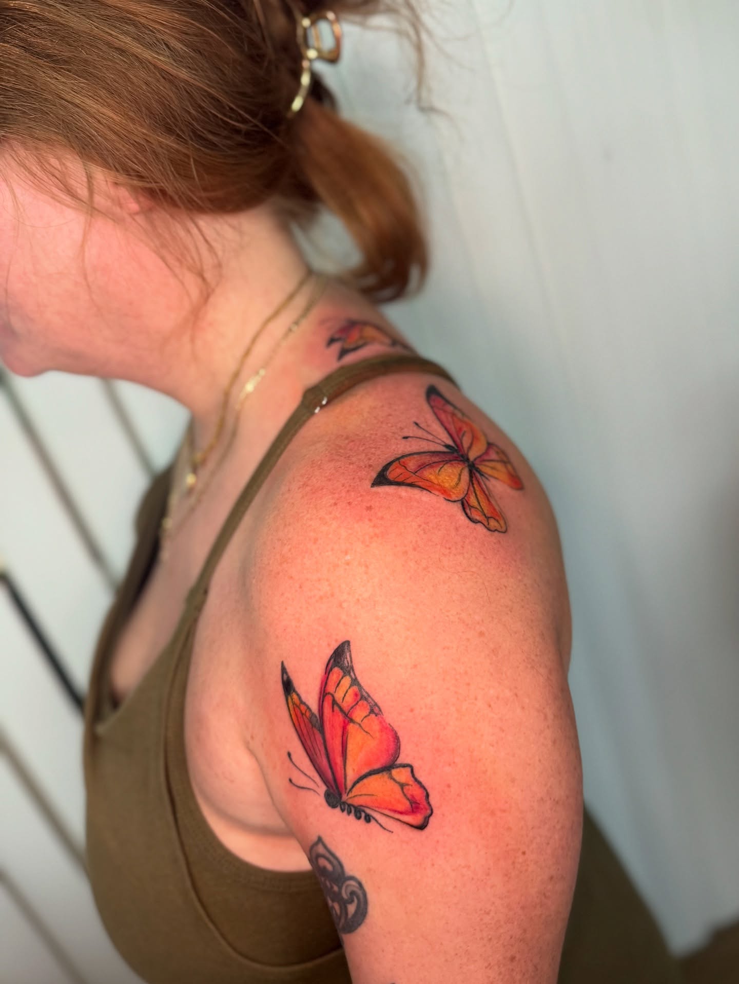 Butterflies realism tattoo on the shoulder by Khang🇻🇳
