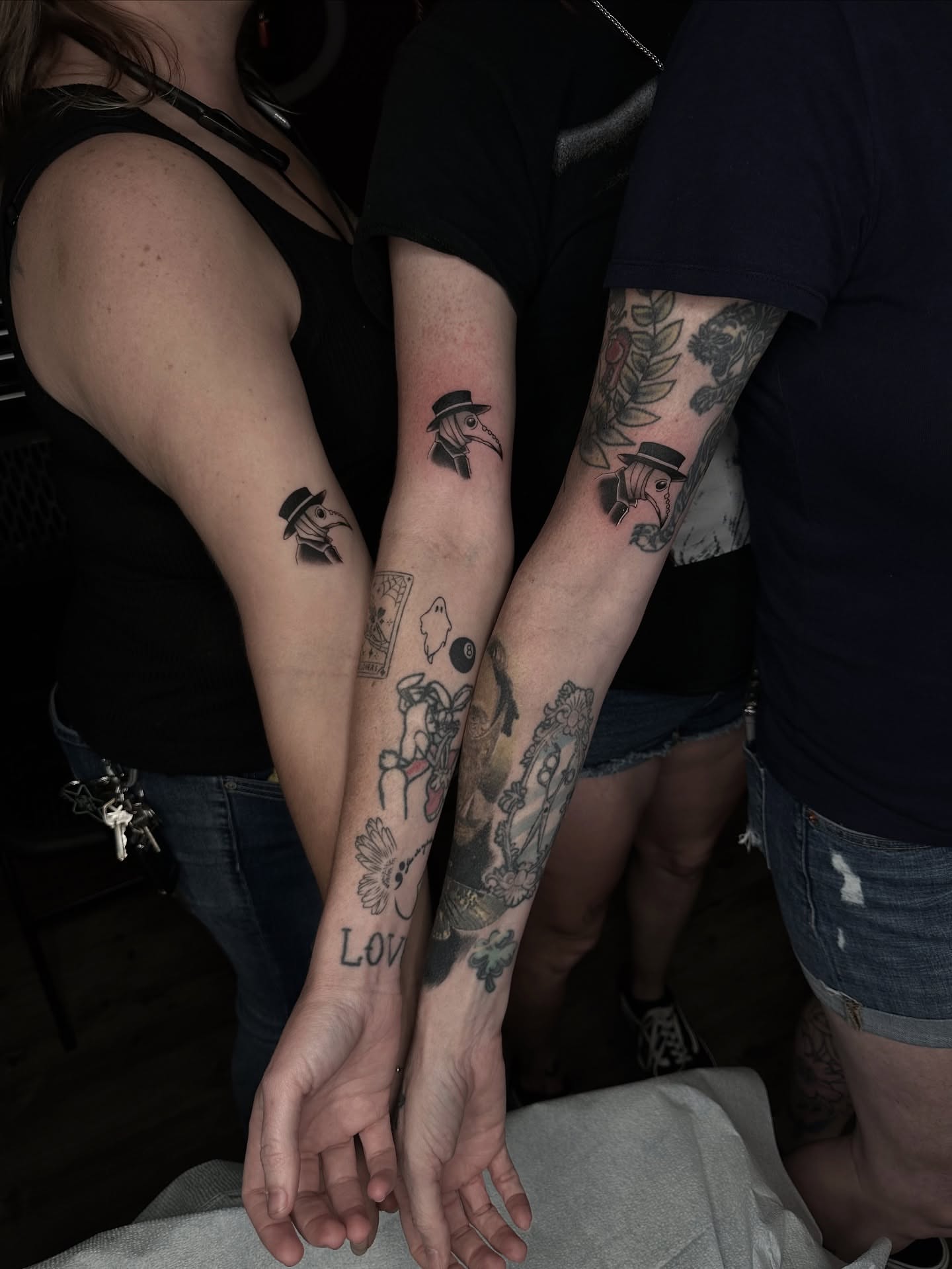 Plague doctor American traditional tattoo on the forearm by Emersyn DeLuna