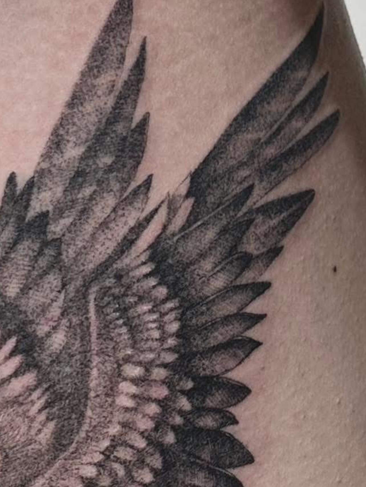 Wings dotwork tattoo on the forearm by Arhem Quiambao