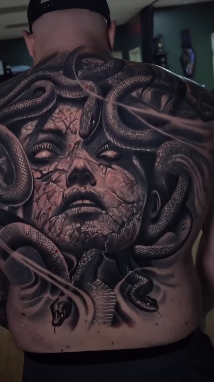 Medusa realism tattoo by Ryan Gage Gonzalez
