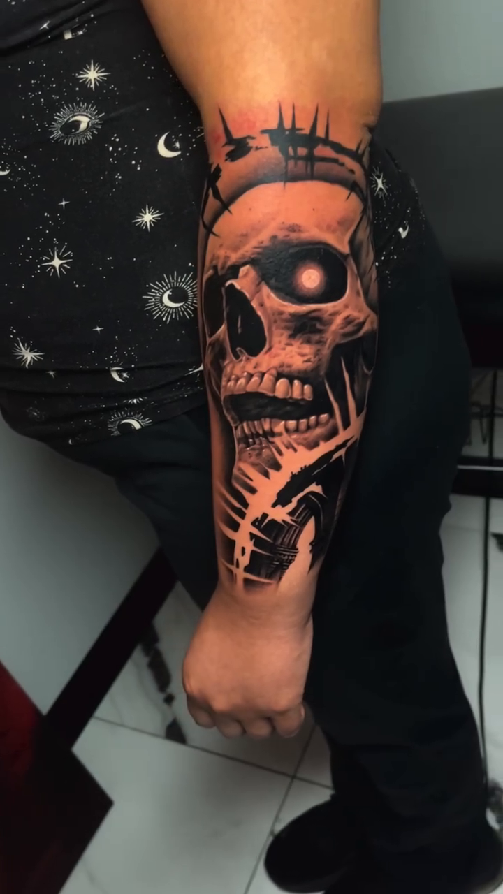 Skull dark realism tattoo by Mariella Elizabeth Paul ππ€