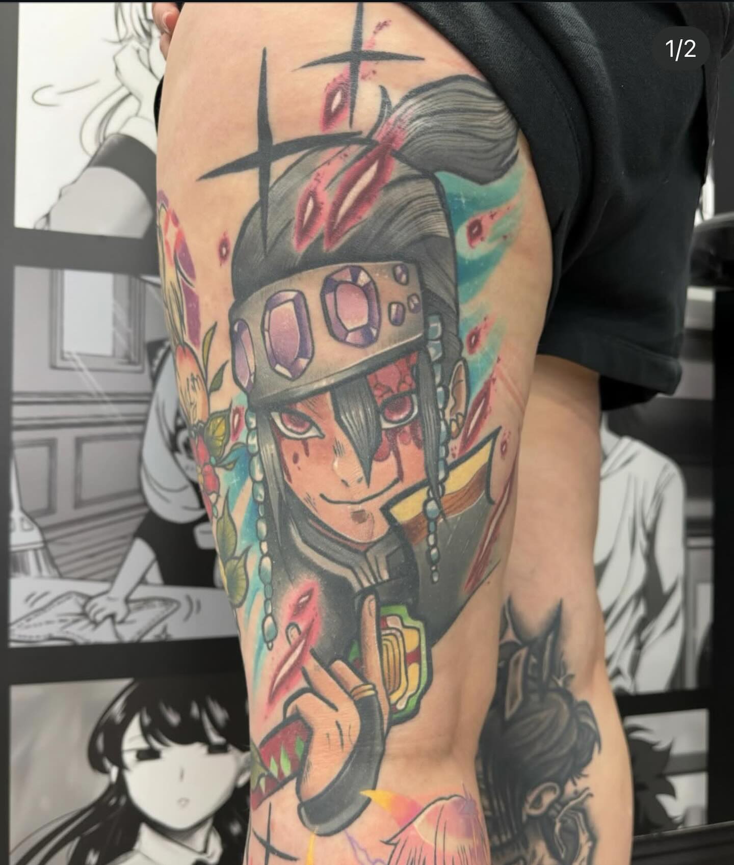 Anime character anime tattoo on the forearm by Caitlyn