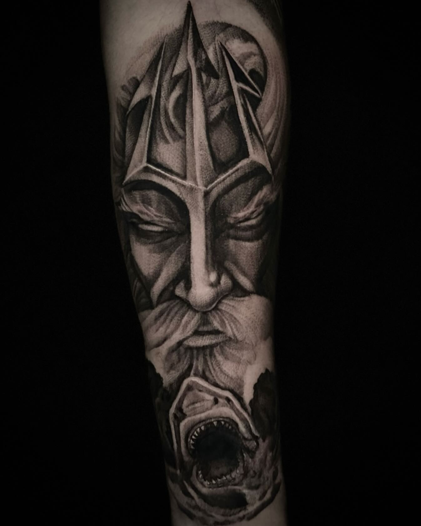 Viking helmet realism tattoo on the forearm by Mandi Marie, Charlotte, North Carolina