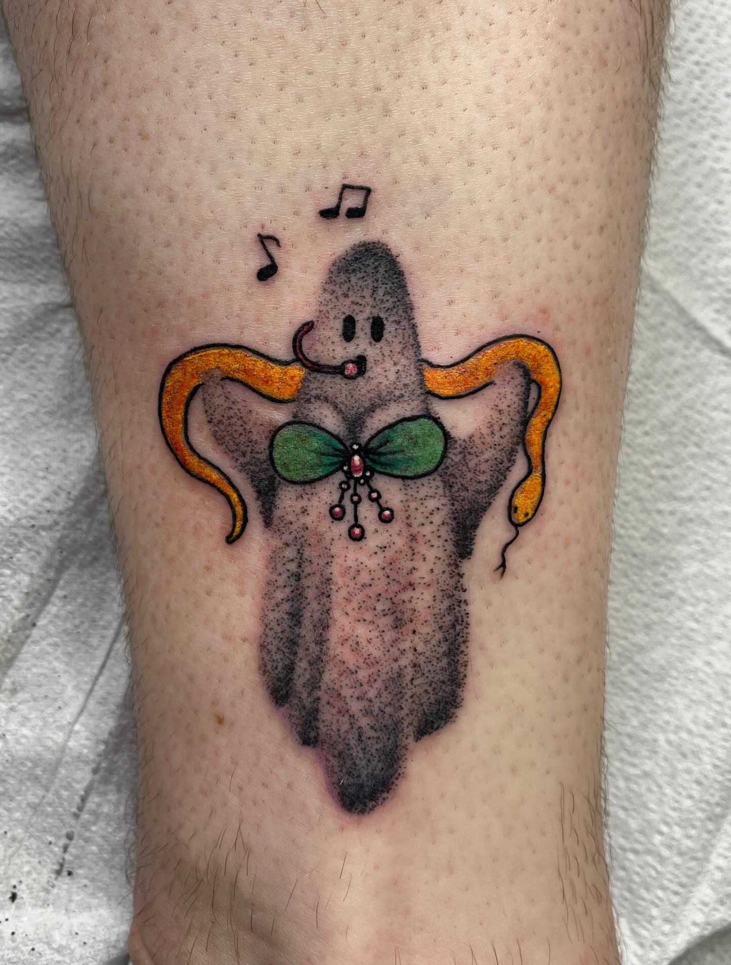 Octopus ghost dotwork tattoo on the forearm by Samantha Compasso Ford