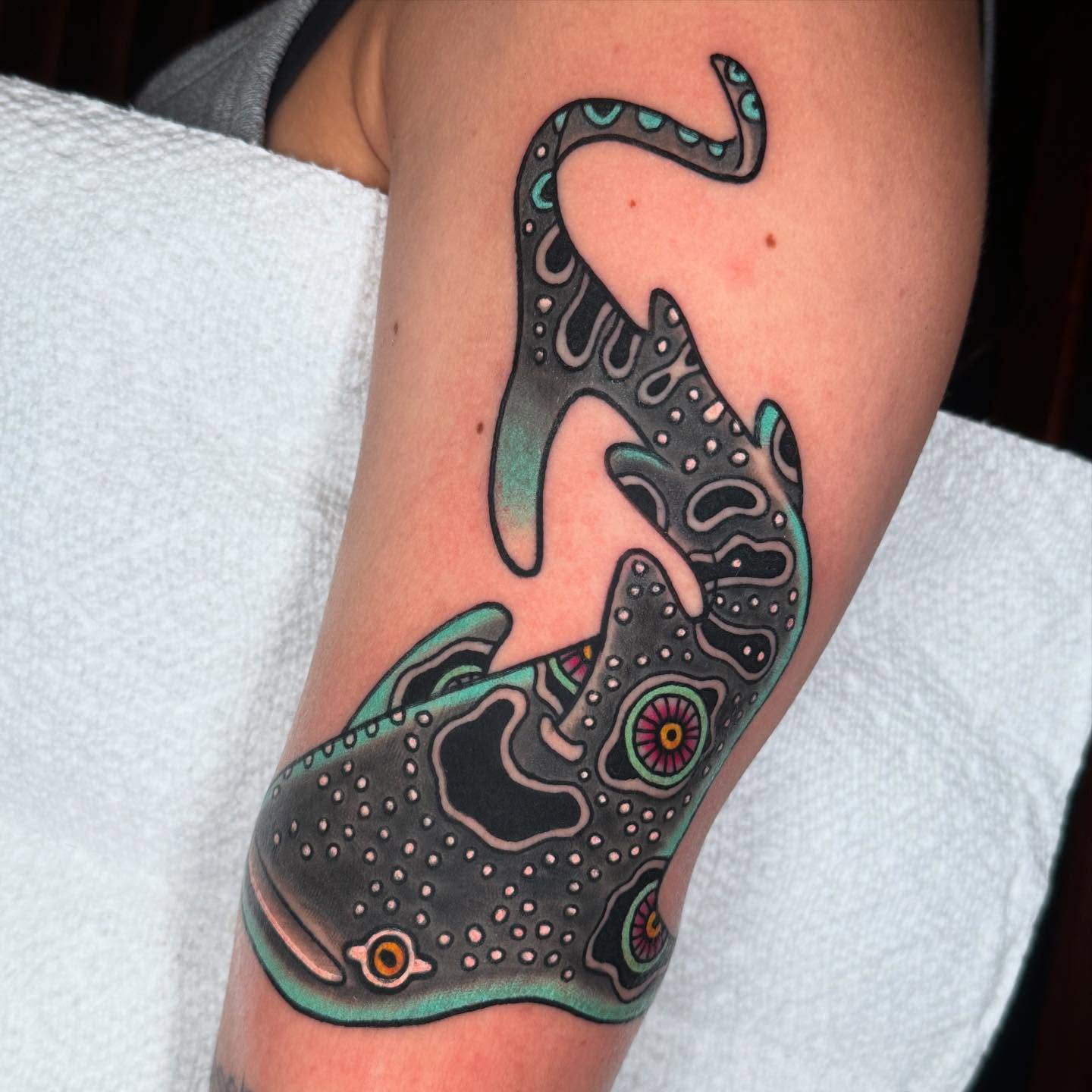 Stingray dotwork tattoo on the forearm by Graham Edward Vogel