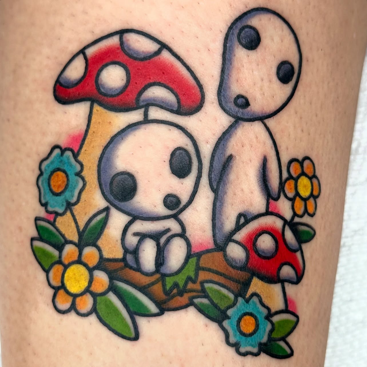 Spirited away characters American traditional tattoo on the forearm by Big Nance