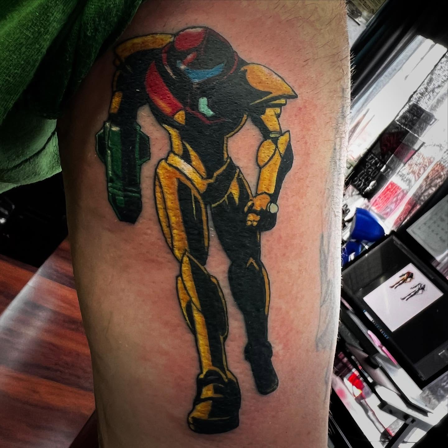 Metroid anime tattoo on the forearm by @lady_raven_tattoo