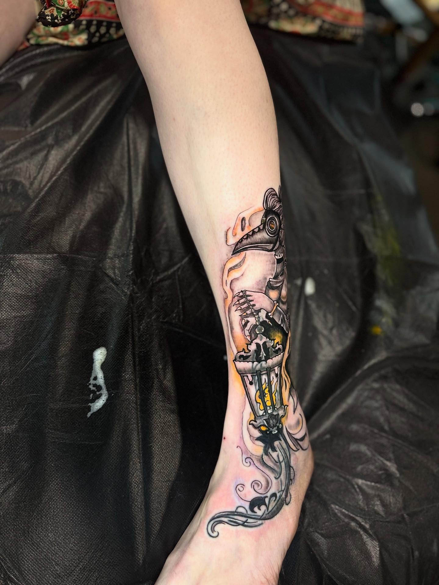 Mechanical arm American traditional tattoo on the forearm by Nicholas A. Estes-Davis