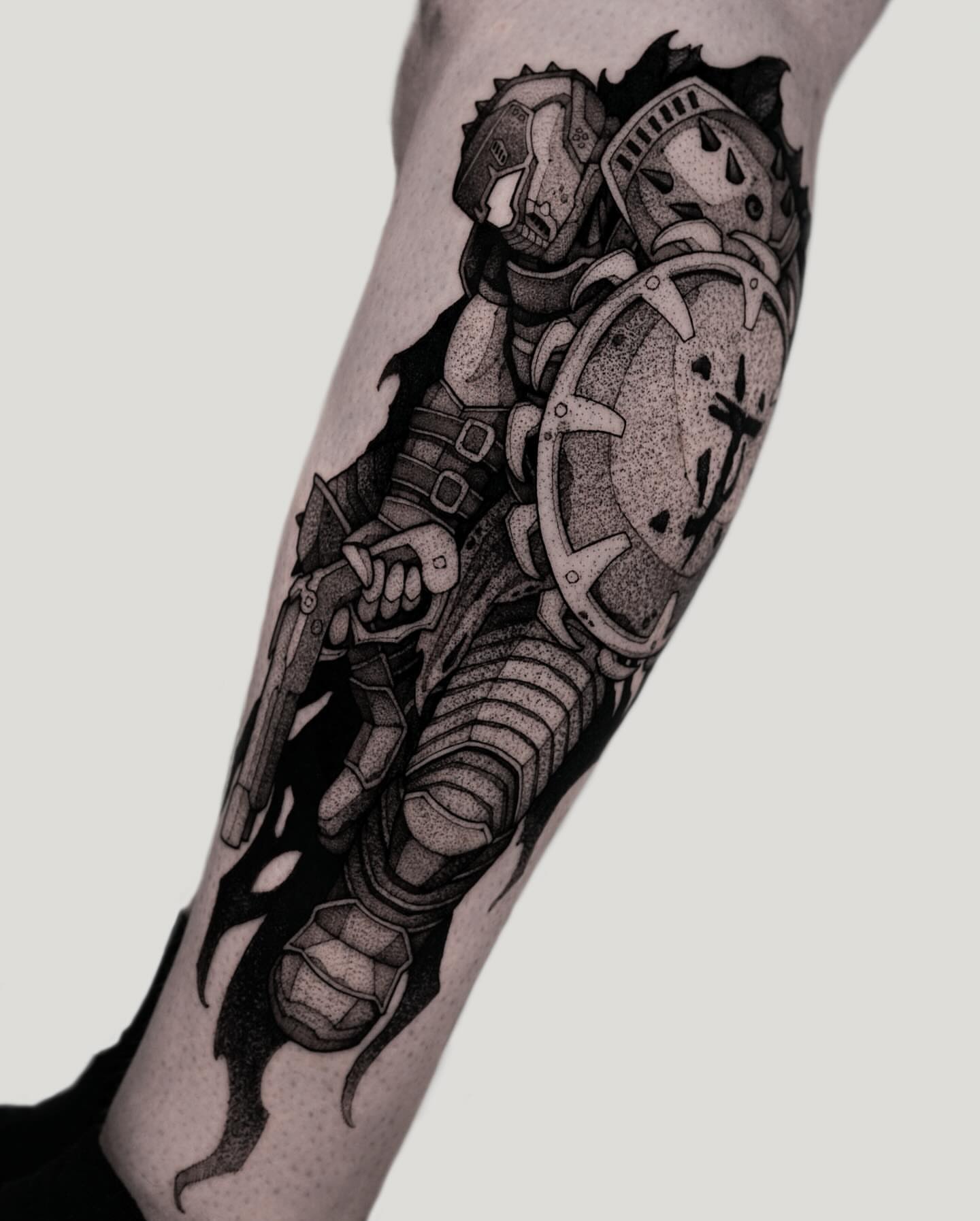 Warrior dotwork tattoo on the forearm by Max LaCroix