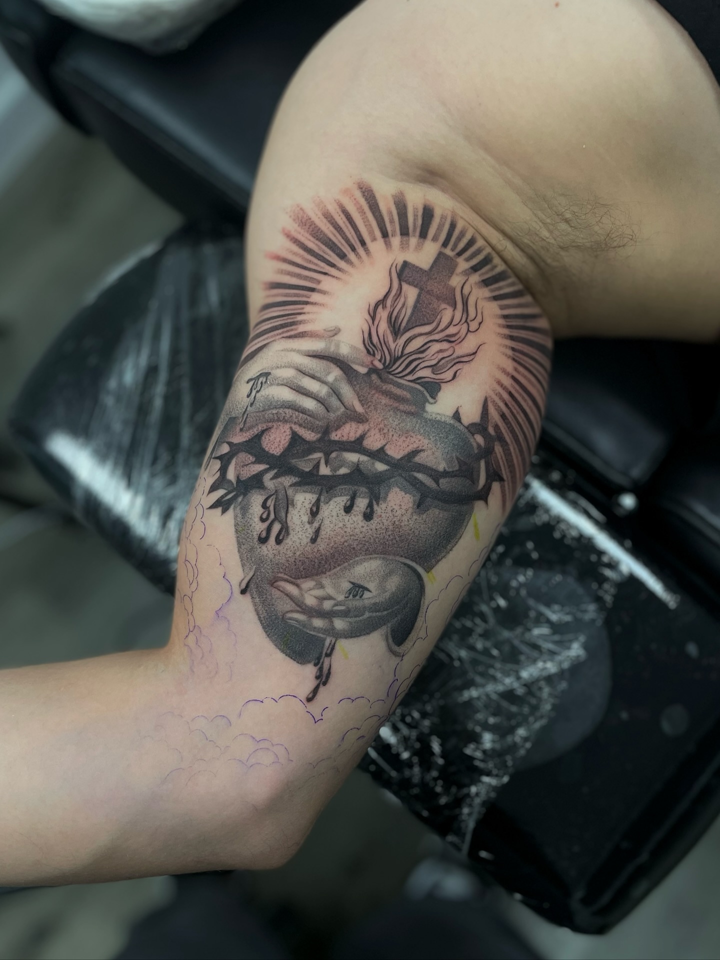 Jesus Christ black and grey tattoo on the forearm by Vanessa Valdivia