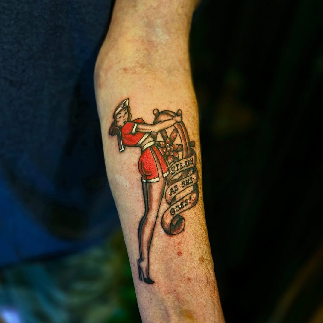 Neo-traditional tattoo on the forearm by Tim Andrews