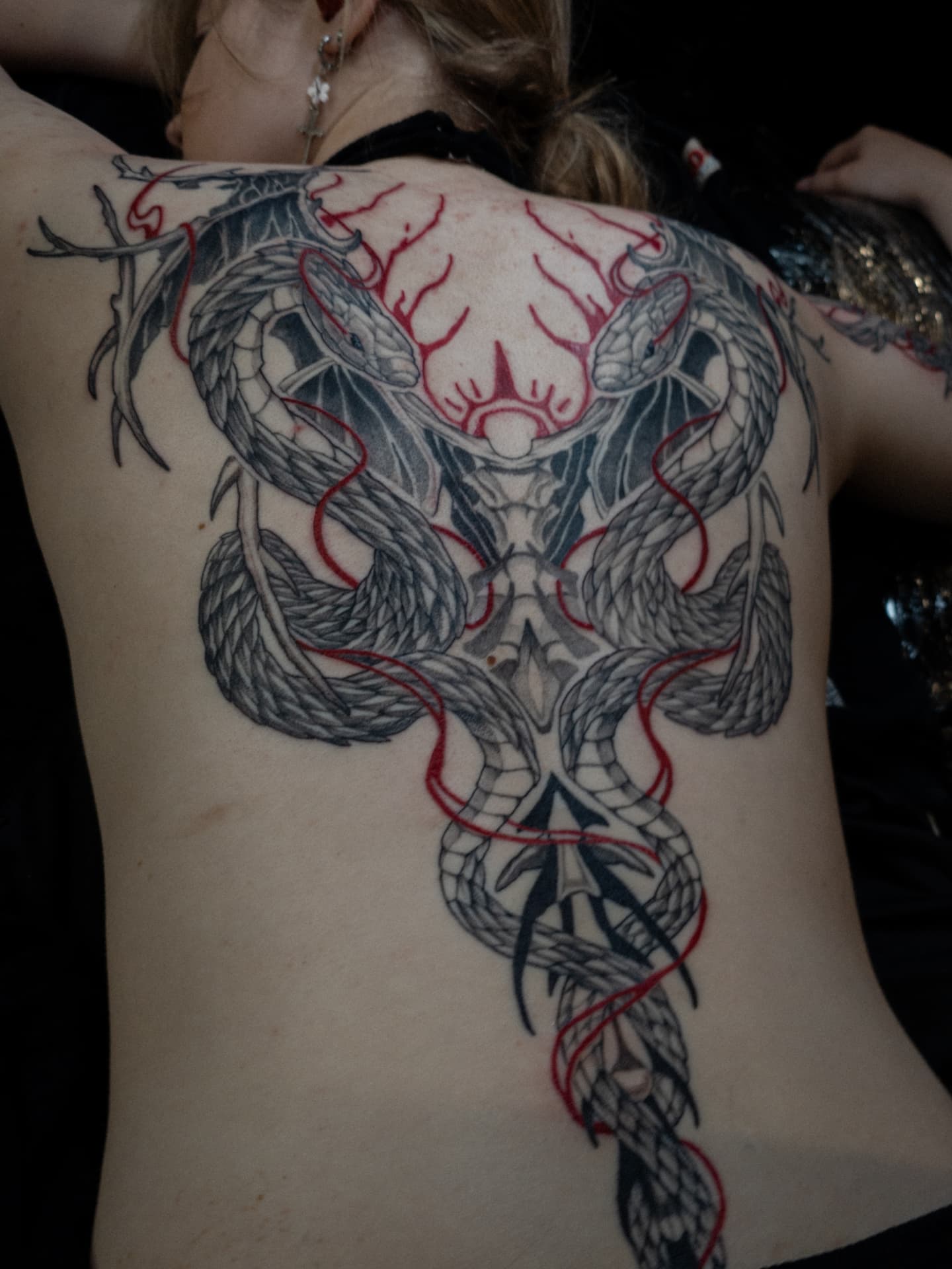 Snake and deer japanese irezumi tattoo on the back by EyeSee Tattoos