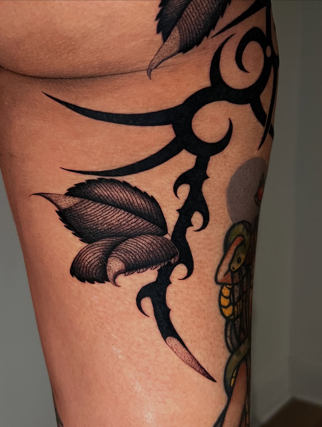 Tattoo by @maplestattoo — blackwork, black_and_grey