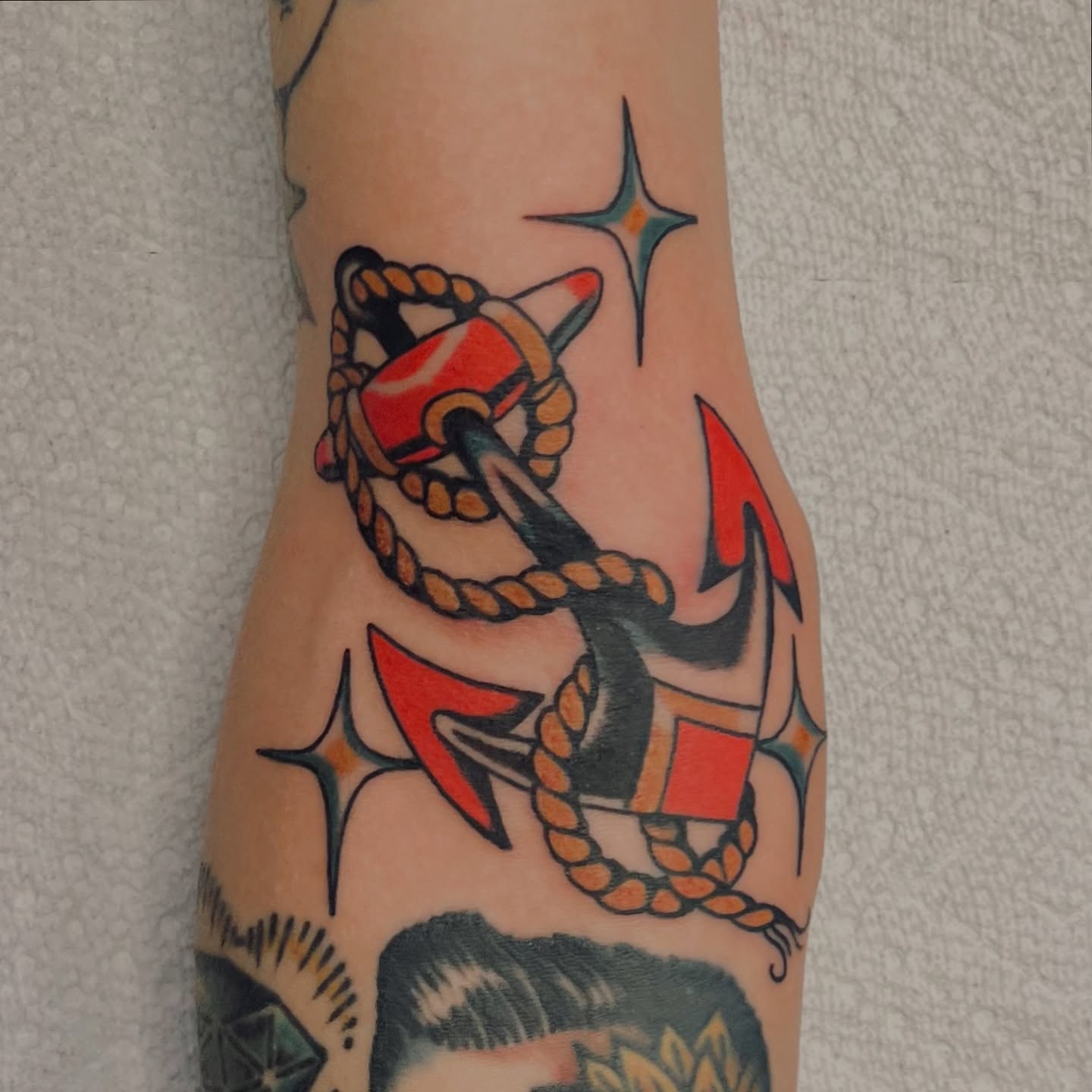 Anchor and rope American traditional tattoo on the forearm by @brandonhuckabey, Denver, Colorado