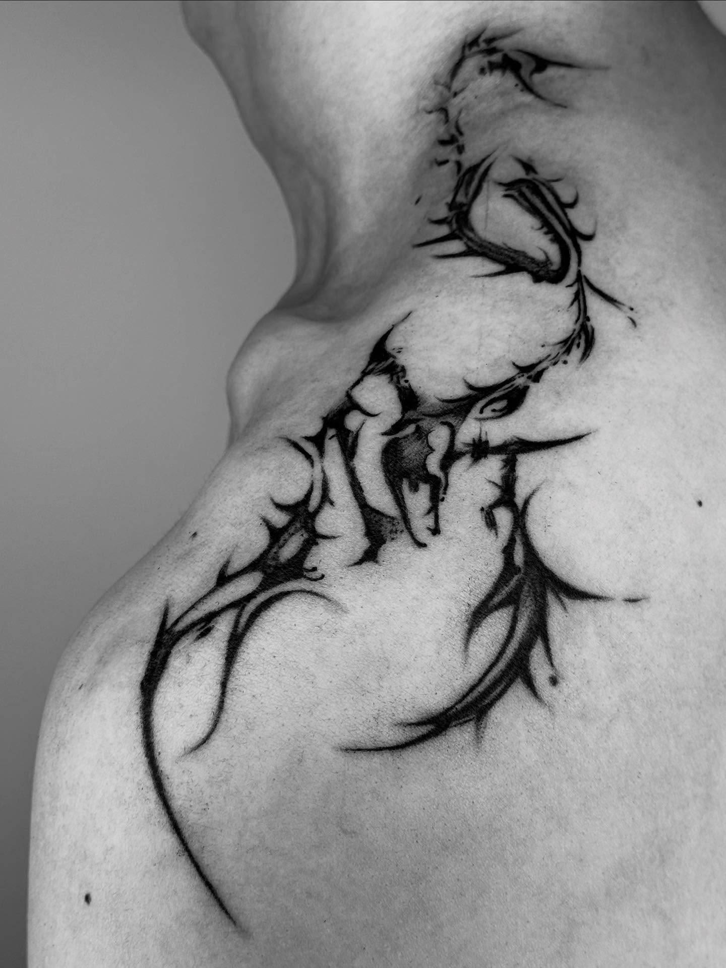 Tattoo by @markedbyyvonne — black_and_grey