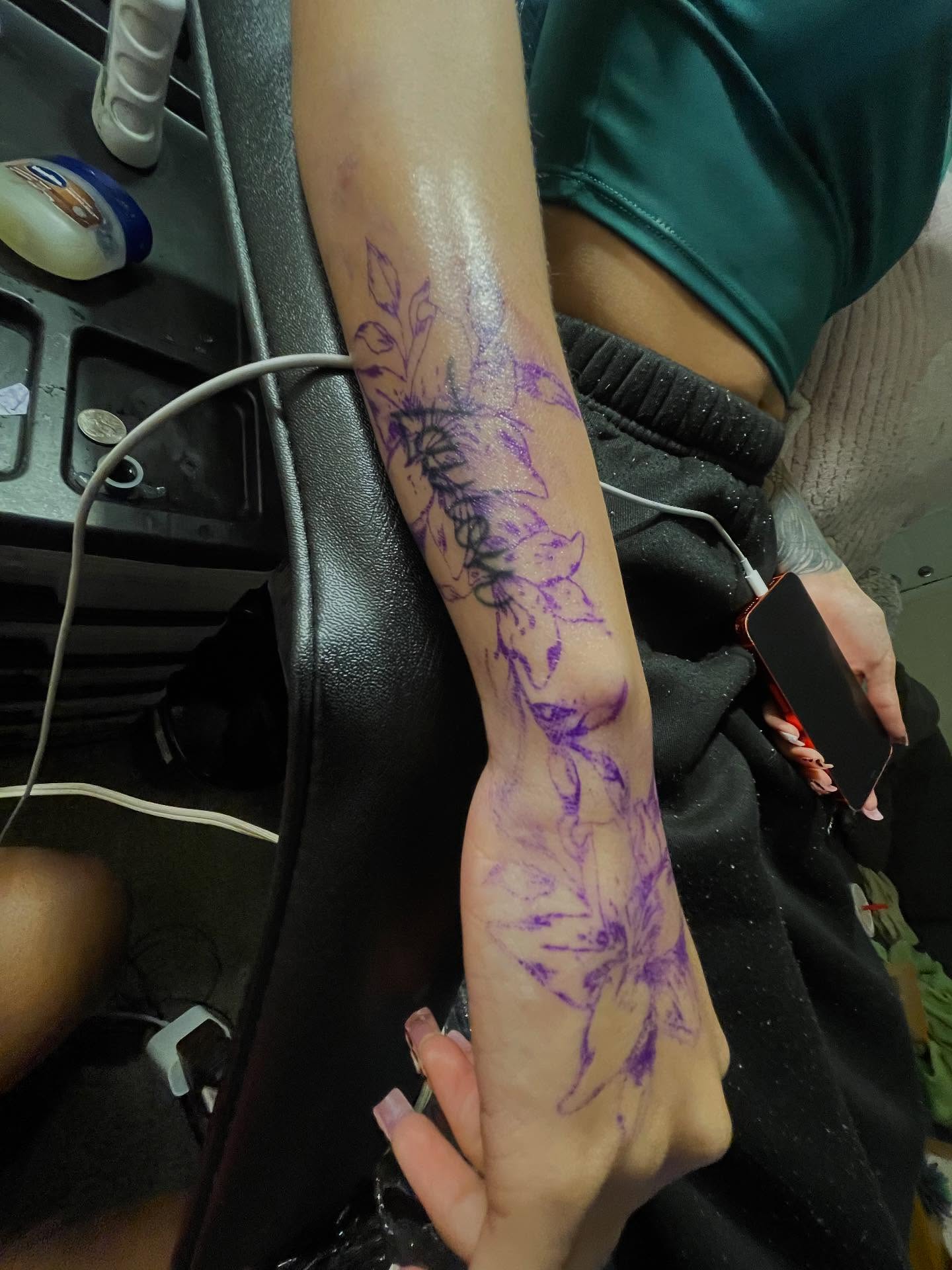 Floral design dotwork tattoo on the forearm by Dm To Book ๐, Charlotte, North Carolina