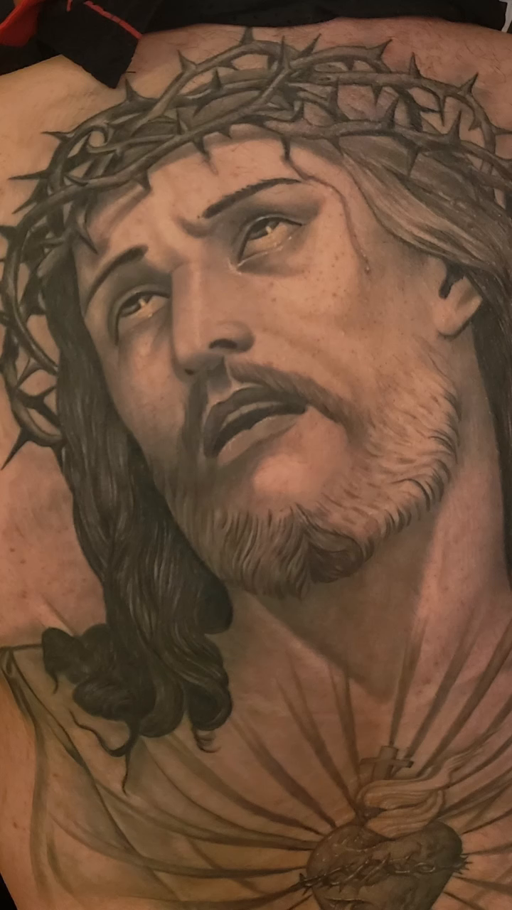 Jesus Christ portrait realism tattoo by LMT Custom Ink - Leo Montanes Tattoos