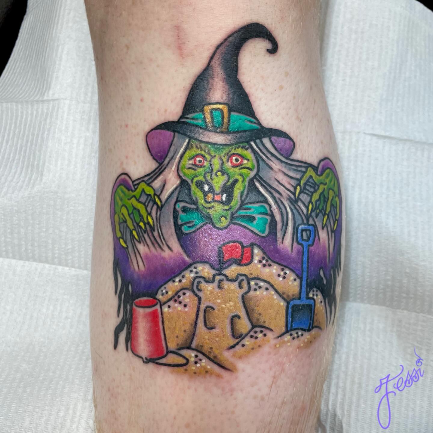 Witch American traditional tattoo on the forearm by Jessi Kilpatrick