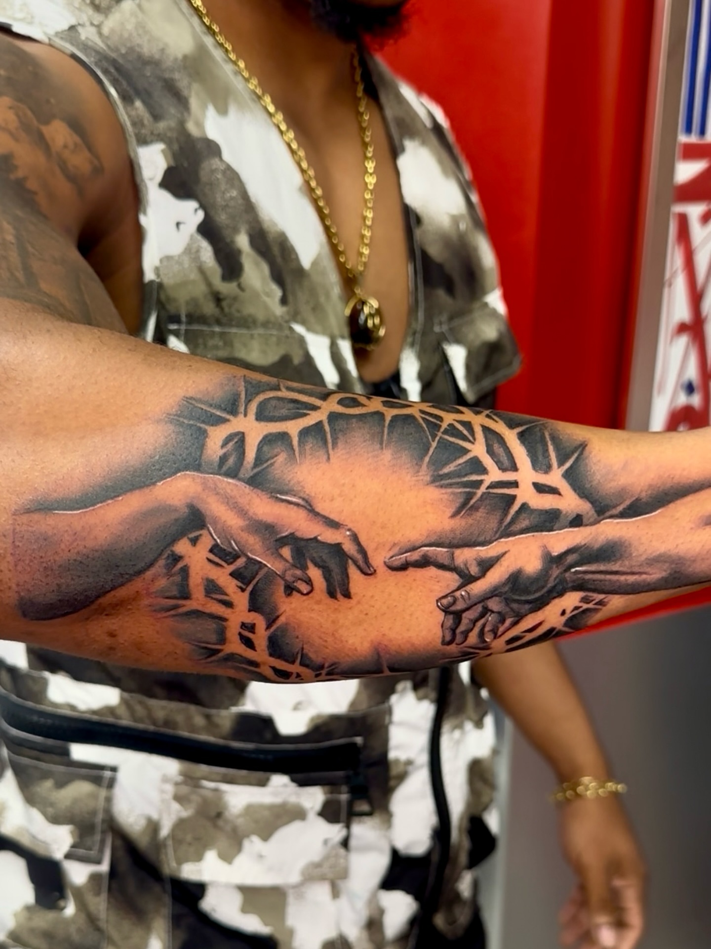 Creation scene realism tattoo on the forearm by guinn_art_tatts, Le Moule