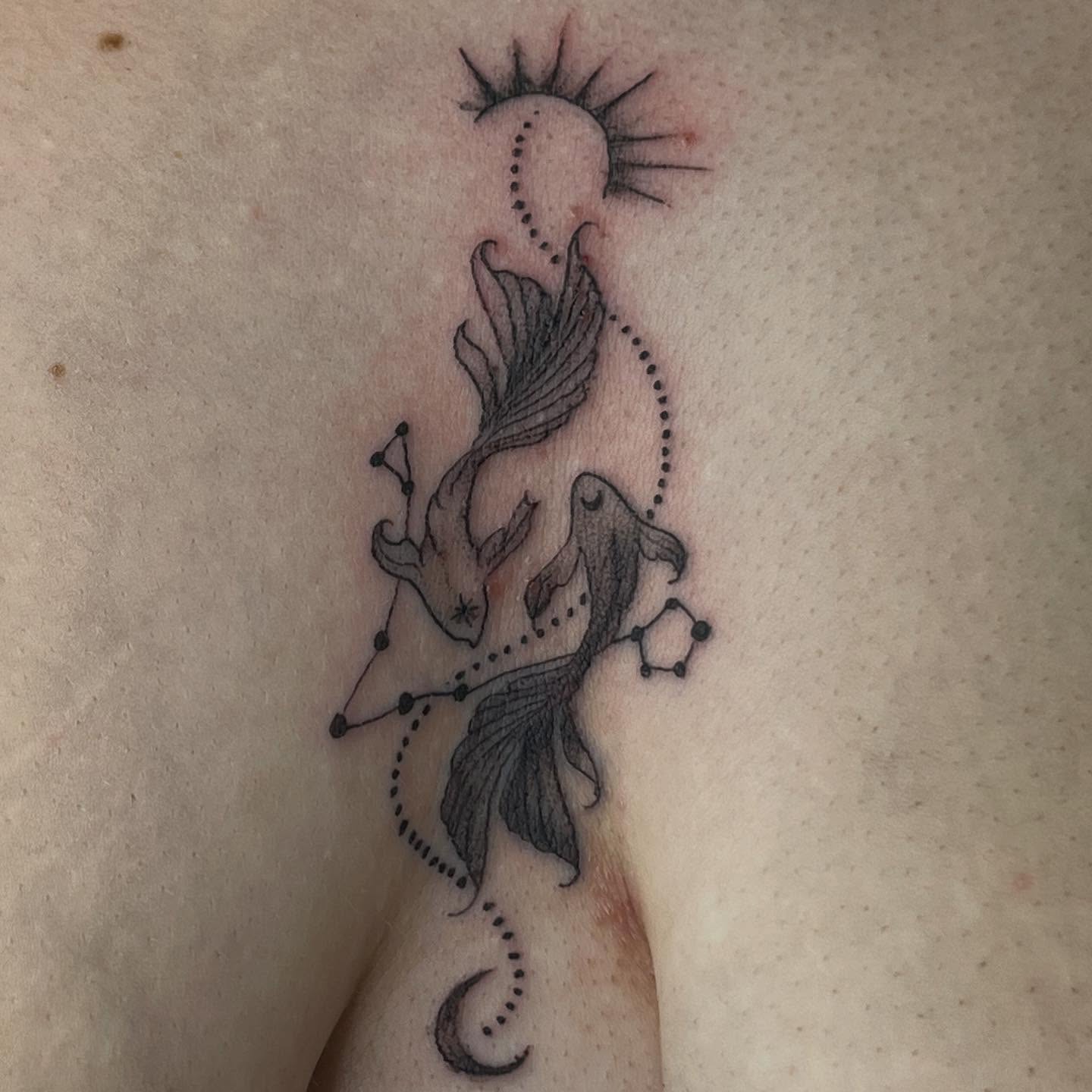 Mermaid and constellations dotwork tattoo on the torso by destiny🌞