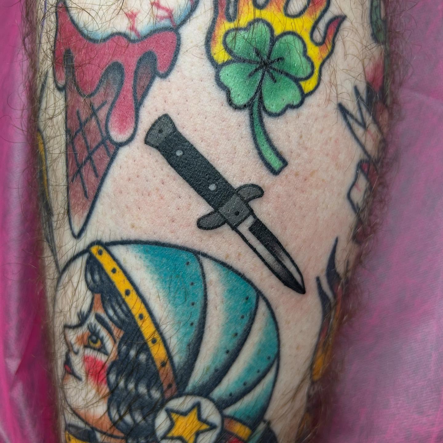 Woman with hat American traditional tattoo on the forearm by Bregan ✨