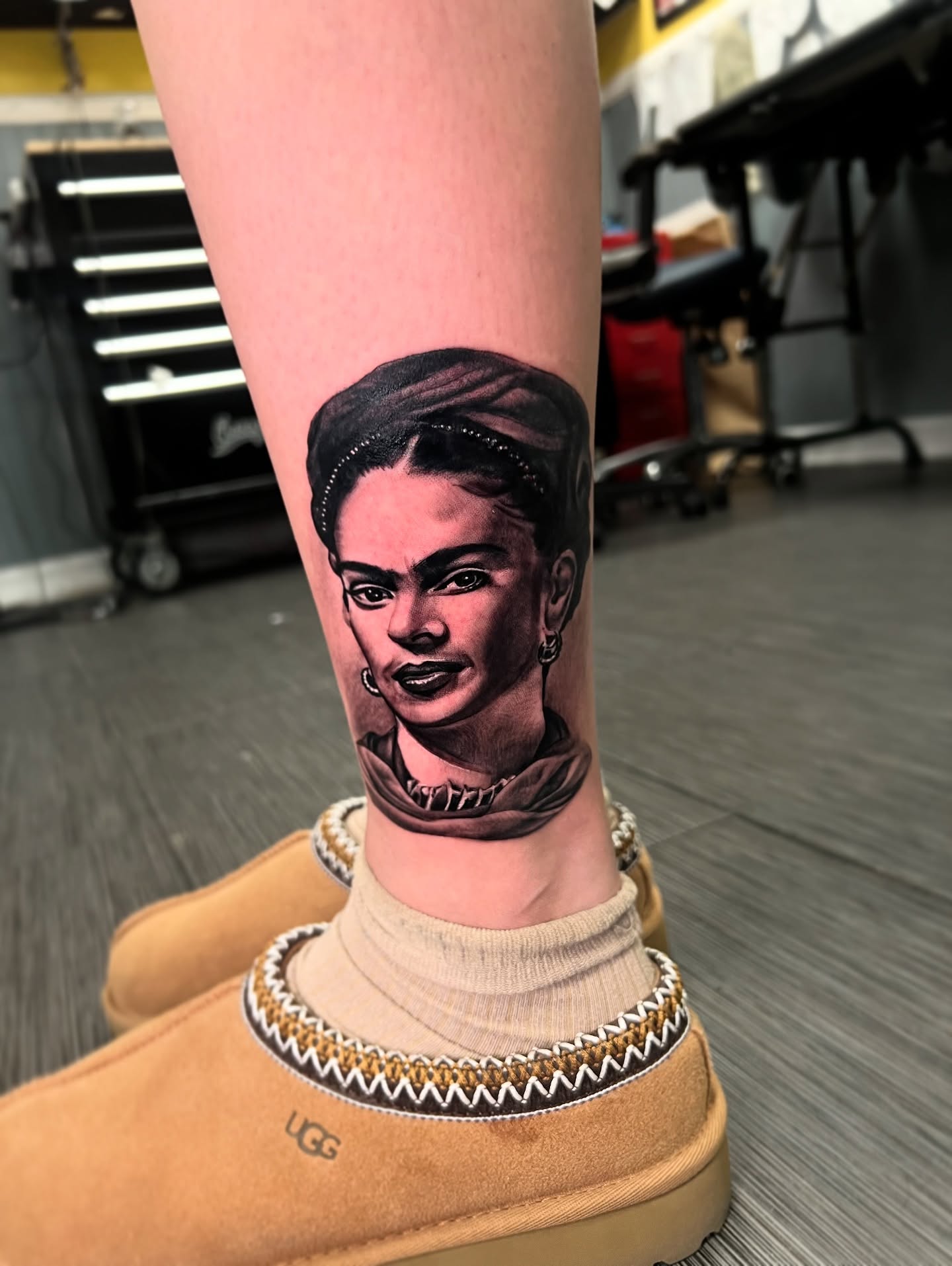 Portrait realism tattoo on the forearm by Vondrae
