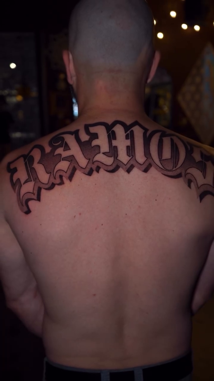 RAMOS lettering script tattoo by Jason Call