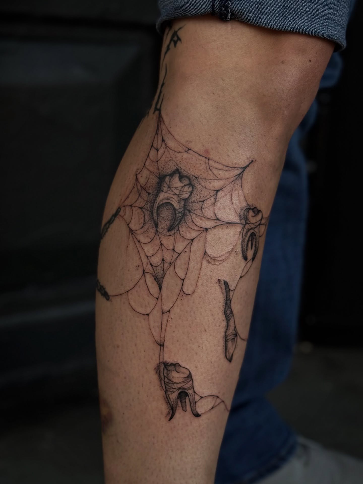 Spider web geometric tattoo on the forearm by 𝙹𝙰𝚉𝚉 𝙲𝙷𝙰𝙾
