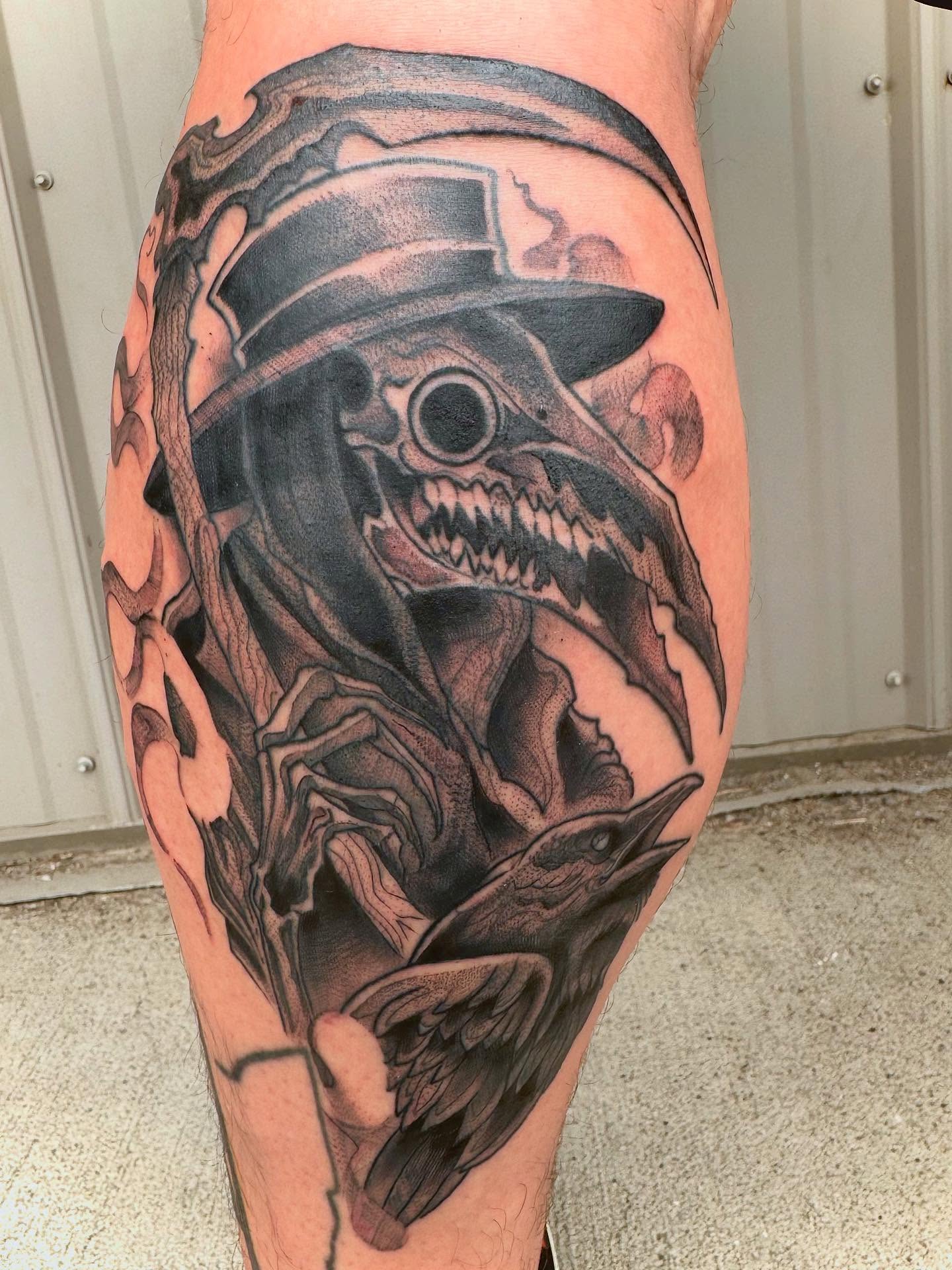 Tattoo by @gatorgirltattoo — black_and_grey, dark_realism