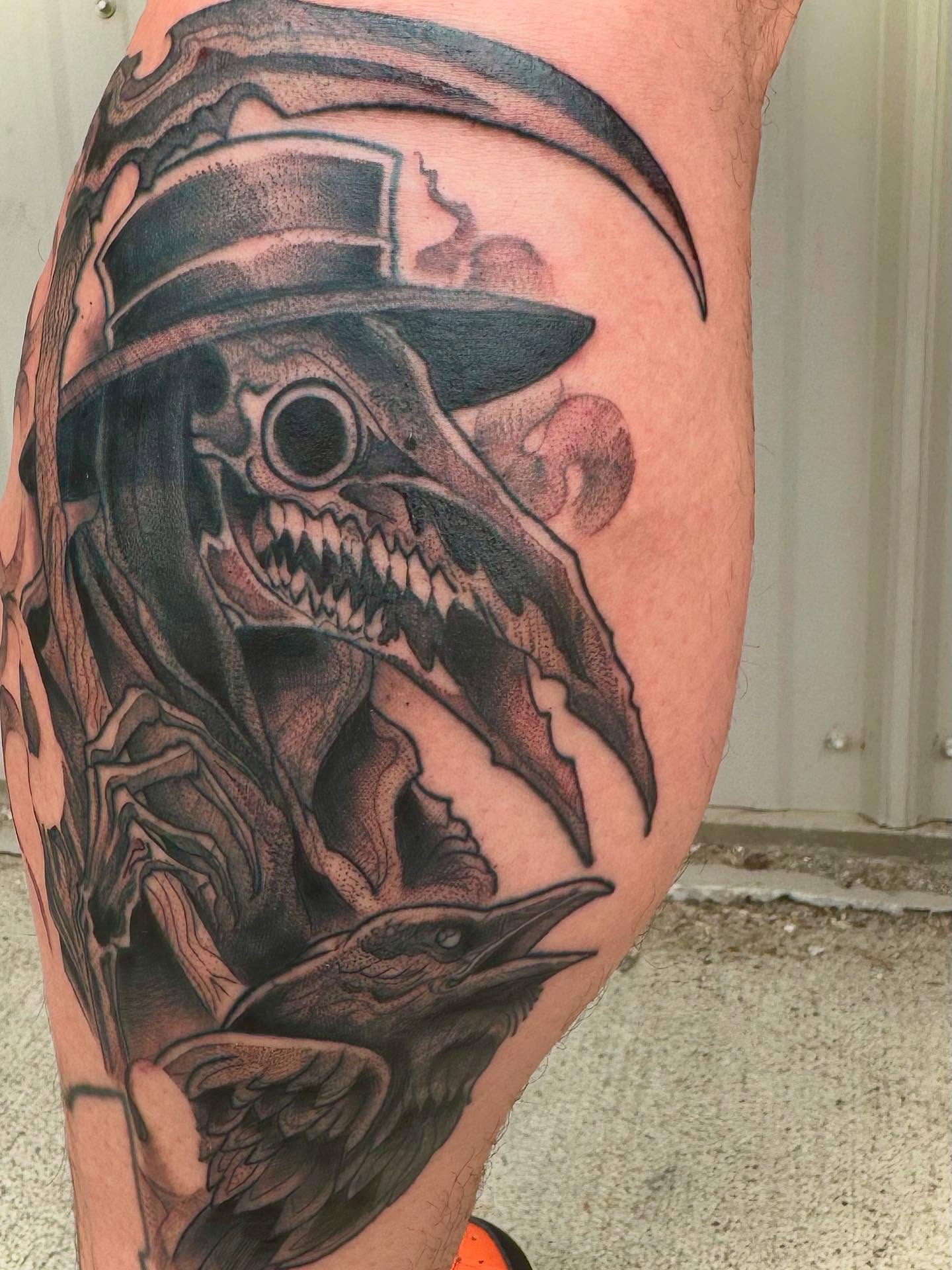 Tattoo by @gatorgirltattoo — black_and_grey, dark_realism