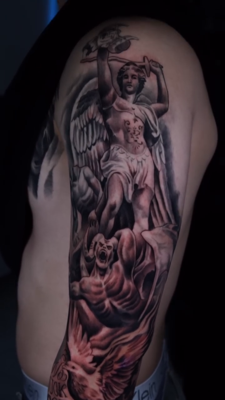 Angels and cherubs realism tattoo by Anthony Maya