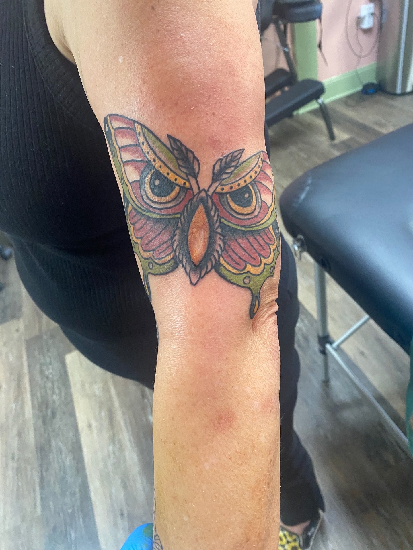 Owl American traditional tattoo on the forearm by Giuseppe T.C.