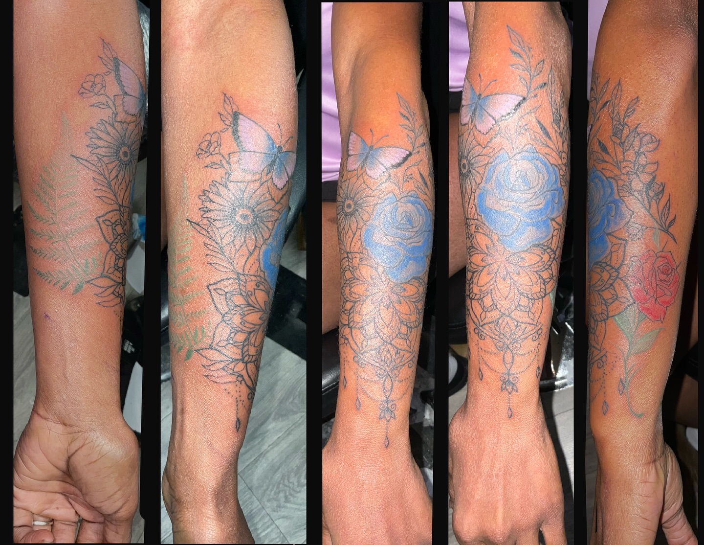 Floral arrangement new school tattoo on the forearm by Vanessa - Dallas Artist