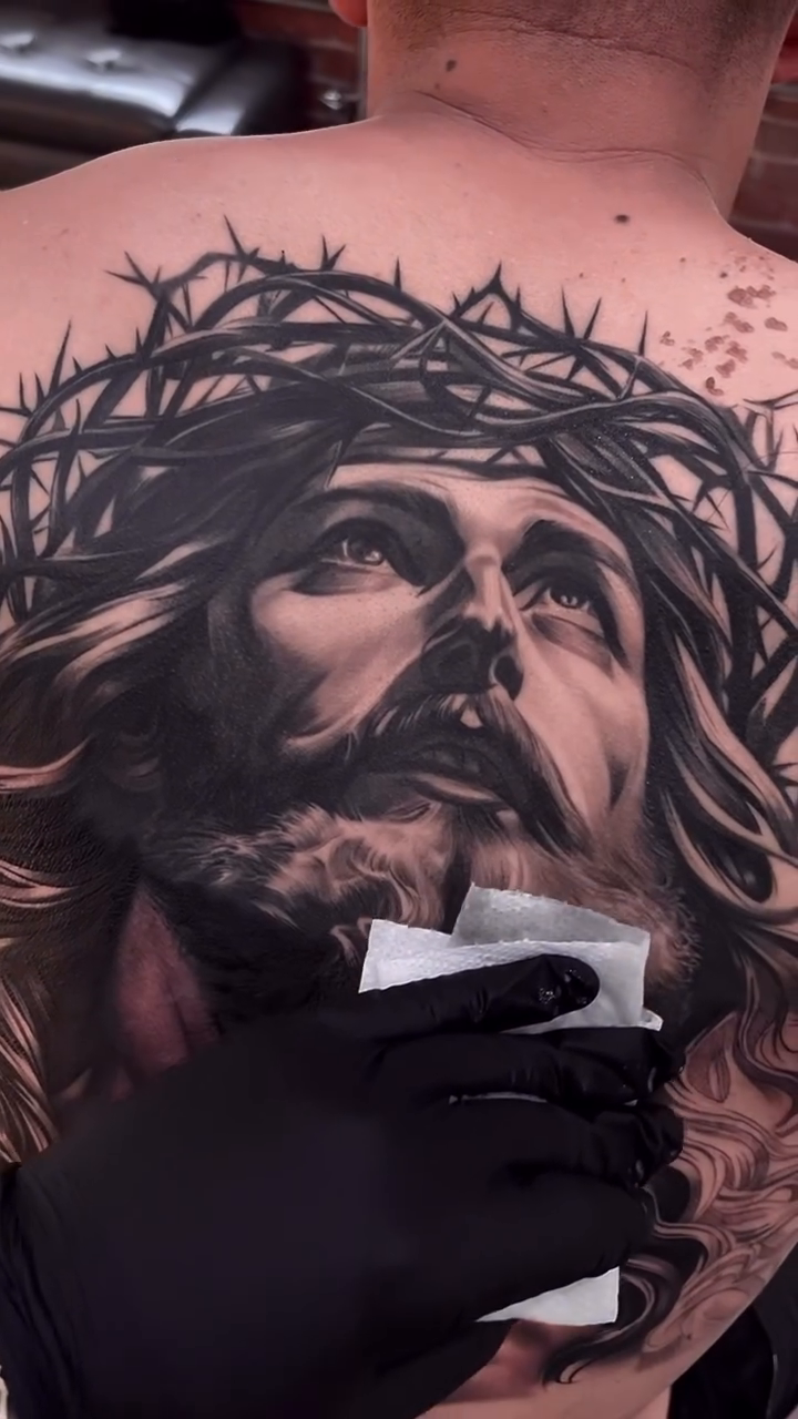 Jesus Christ realism tattoo by Erick Gutierrez, Las Vegas, Nevada