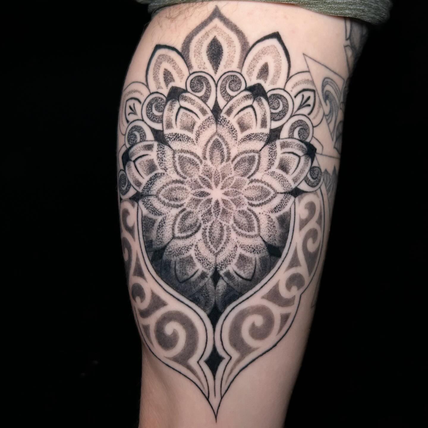 Mandala dotwork tattoo on the forearm by Chloe