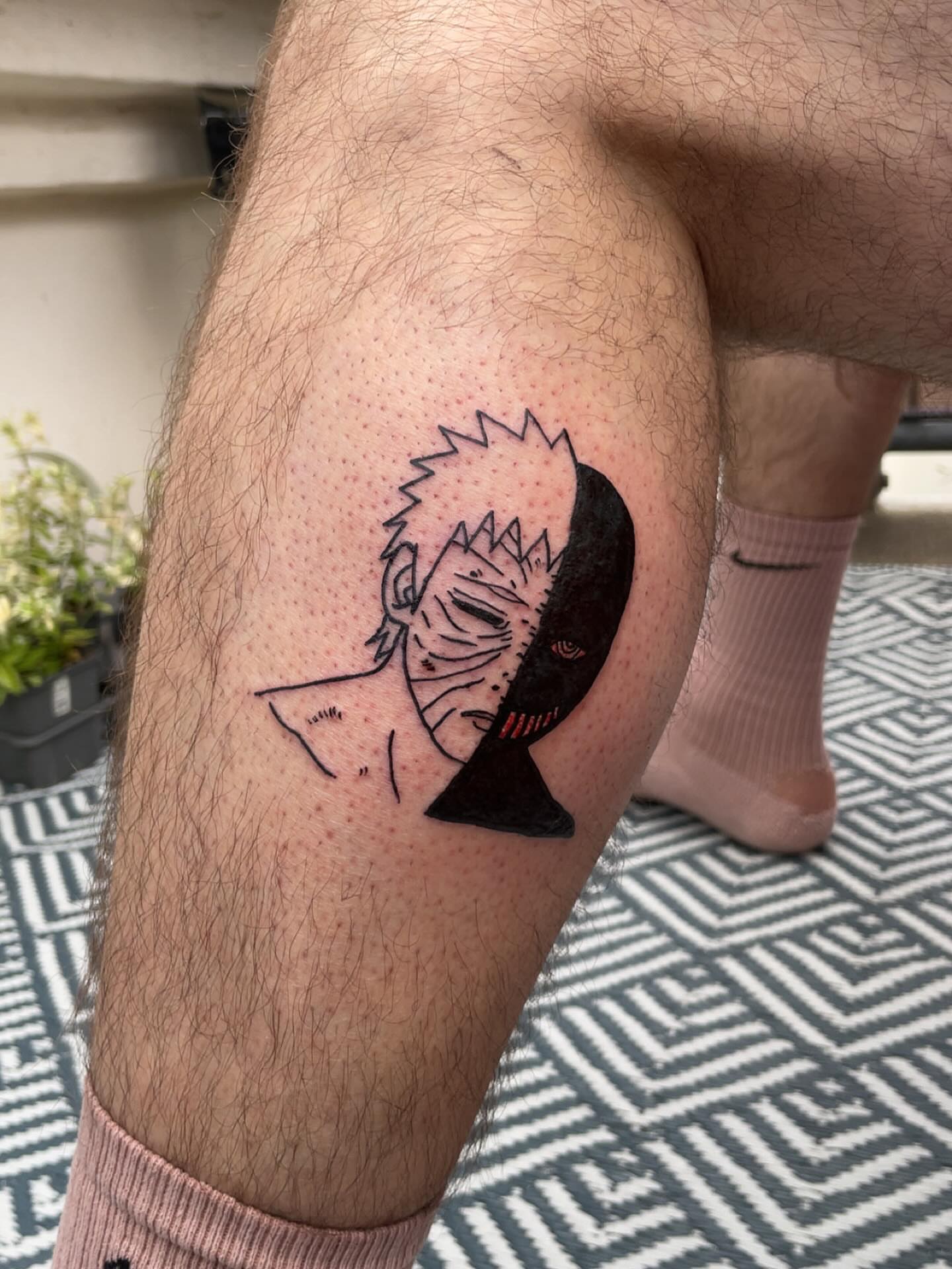 Anime character dotwork tattoo on the thigh by lu ๐