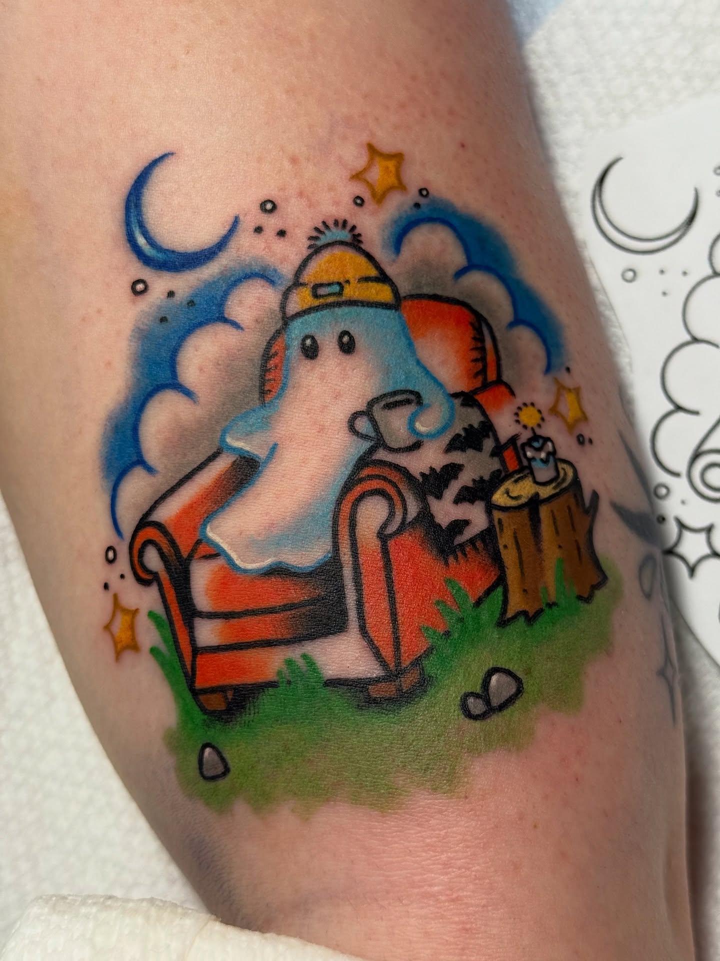 Ghostly dog new school tattoo on the forearm by vic