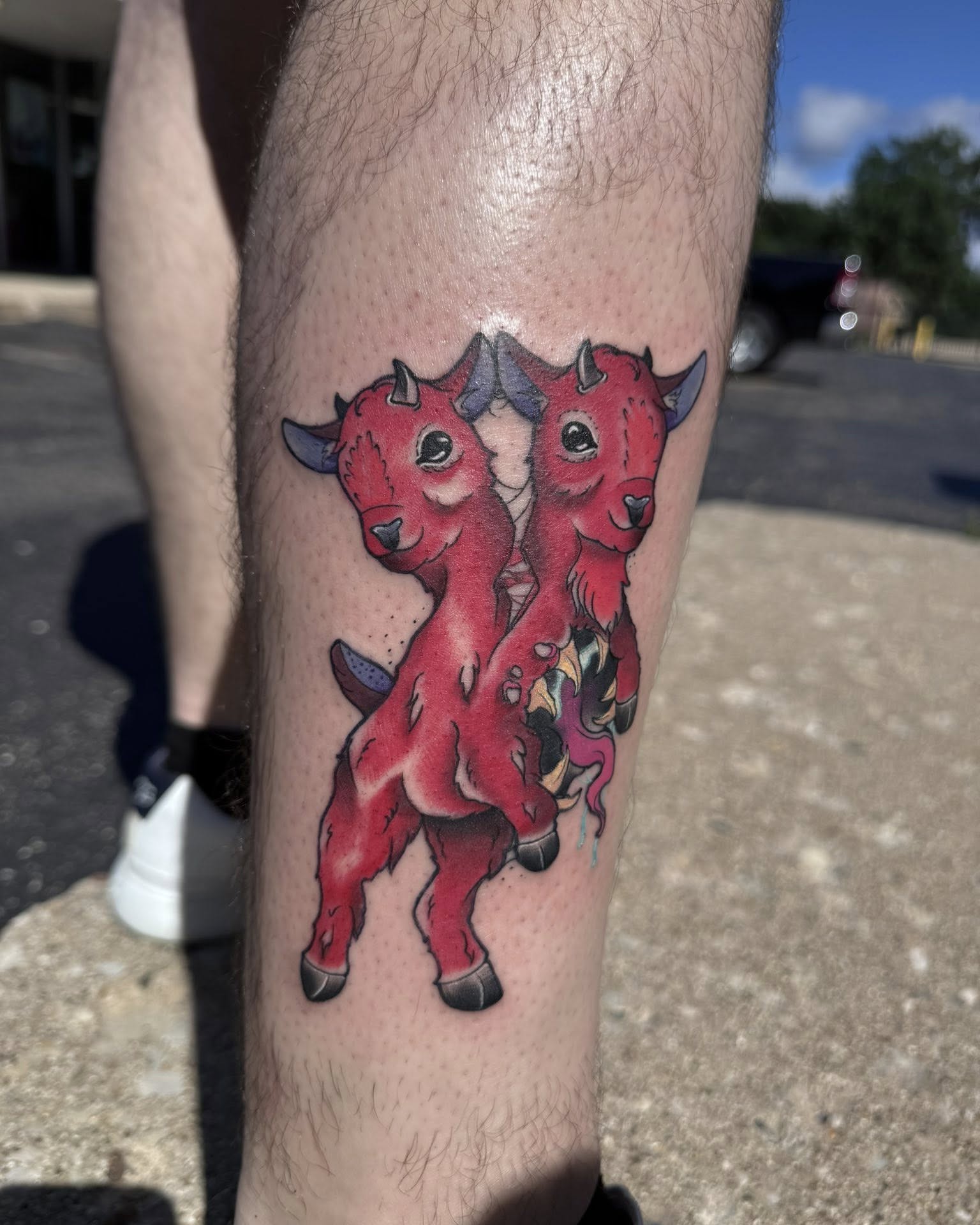 Goats American traditional tattoo on the forearm by Murbee