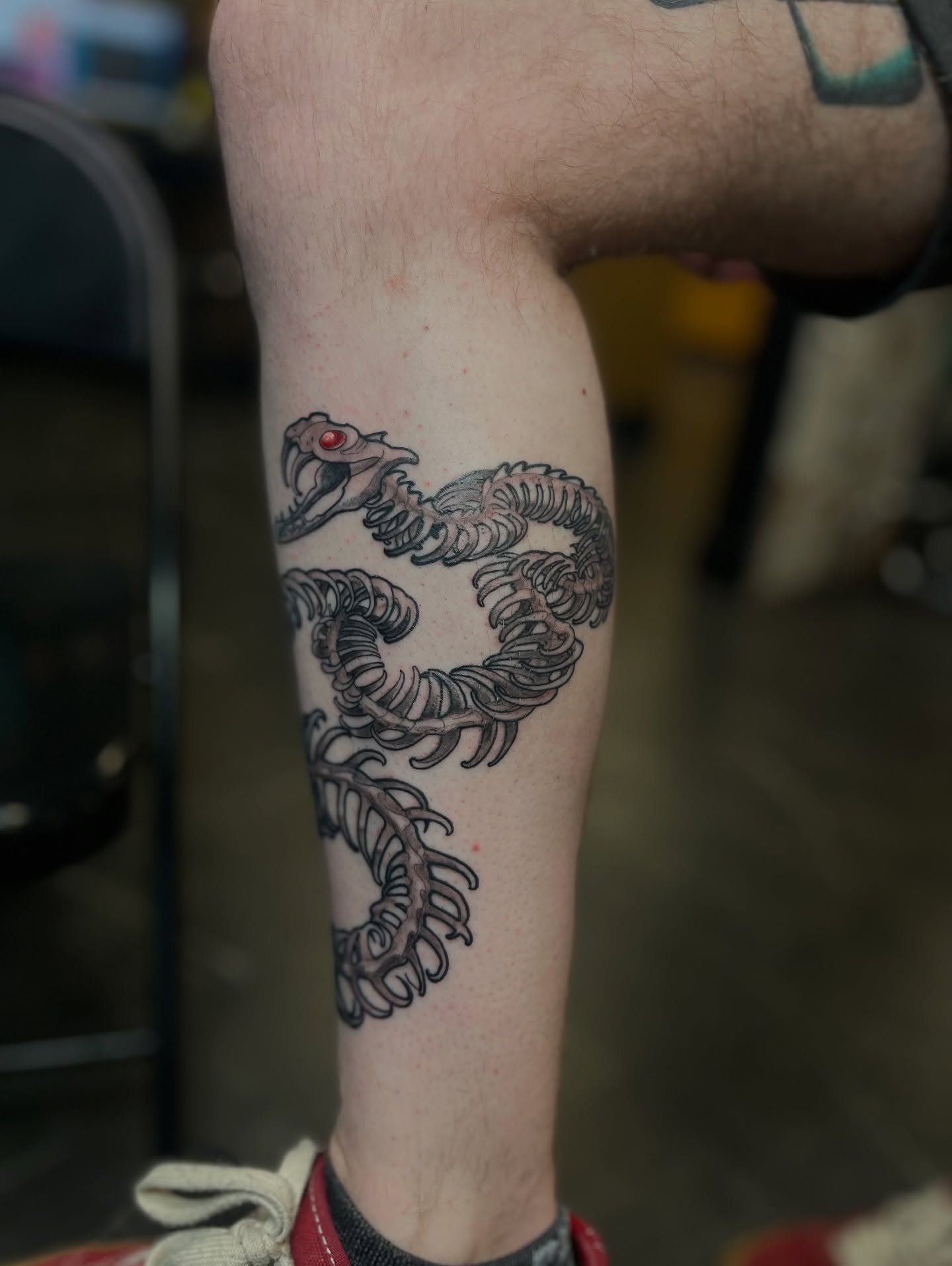 Skeleton dragon black and grey tattoo on the forearm by ๐ต๐๐๐ ๐ฐ๐๐๐