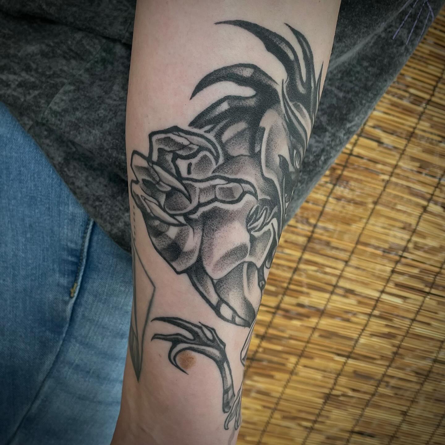Tattoo by @darkwood.tattoos — dotwork, black_and_grey