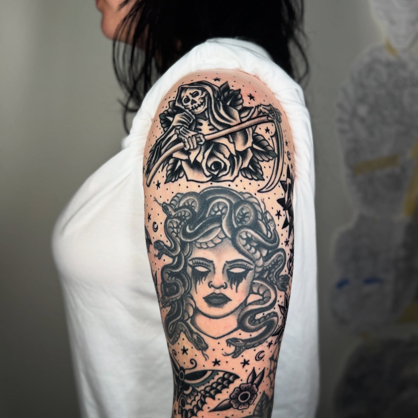 Tattoo by @hooliganz_art — black_and_grey, dark_realism