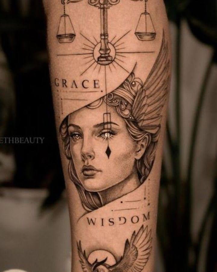 Woman's face realism tattoo on the forearm by Peter John